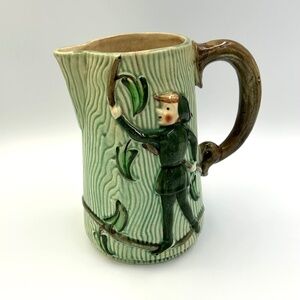 Vintage 1940s Jack & The Beanstalk Pitcher Vase L Batlin Ceramic Pottery